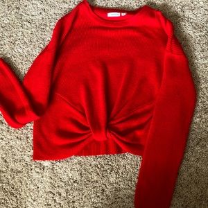 Sweater Crop top with a tie, brand is eyeshadow, cherry red.